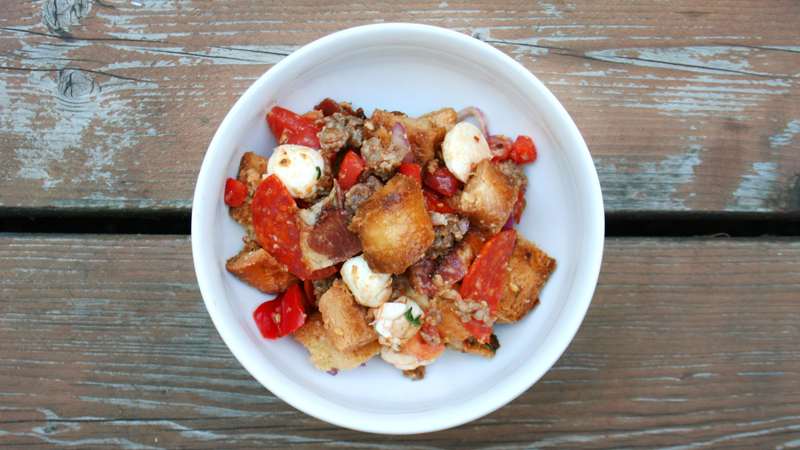 Illustration for article titled How to make Meat Lover’s Panzanella, the pizza disguised as a salad